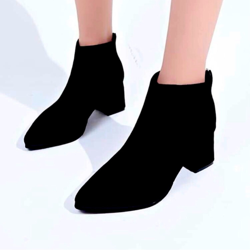 SHEIN Point Toe zip back Chunky western boots